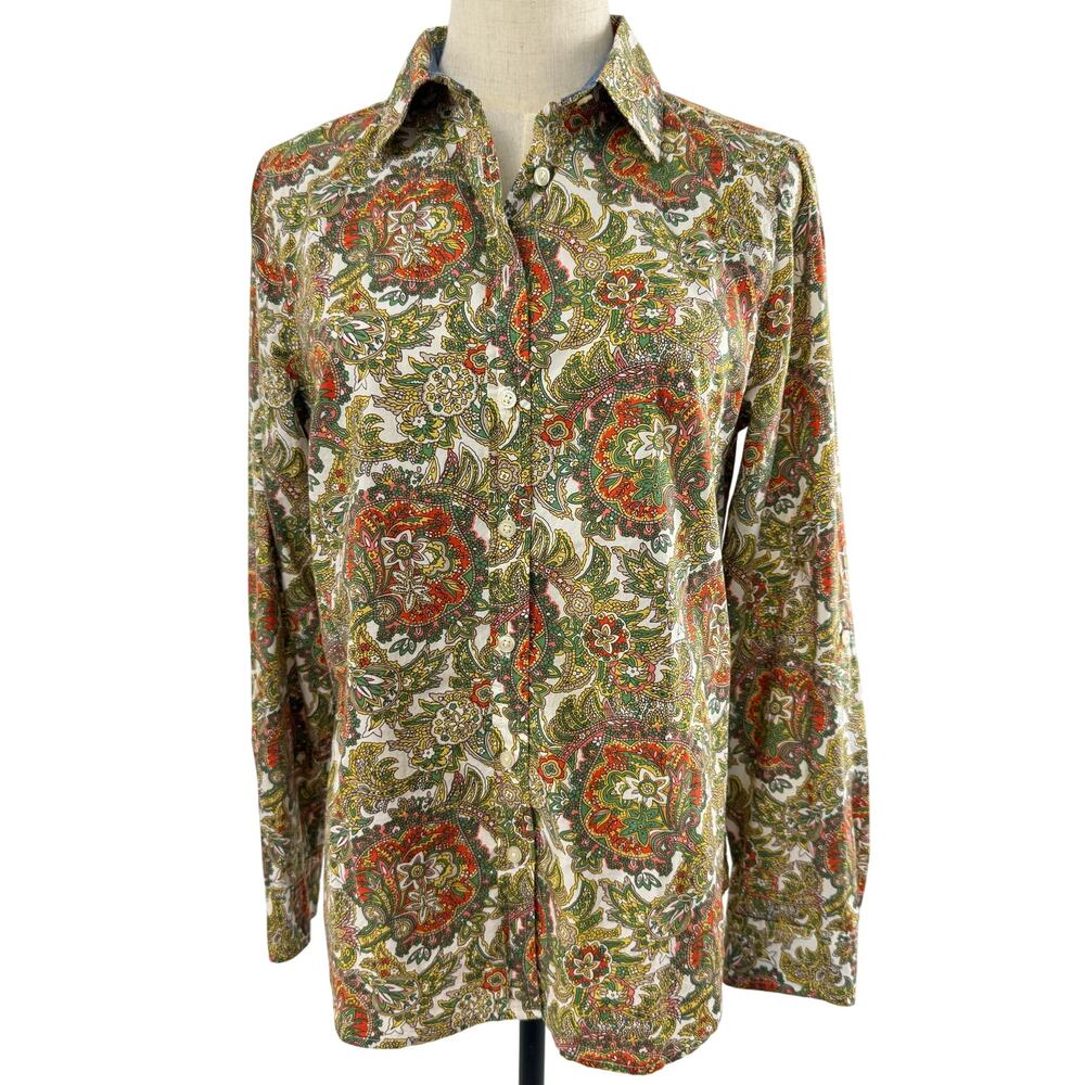 Talbots Classic Paisley Tailored Button Down Top, Size 6